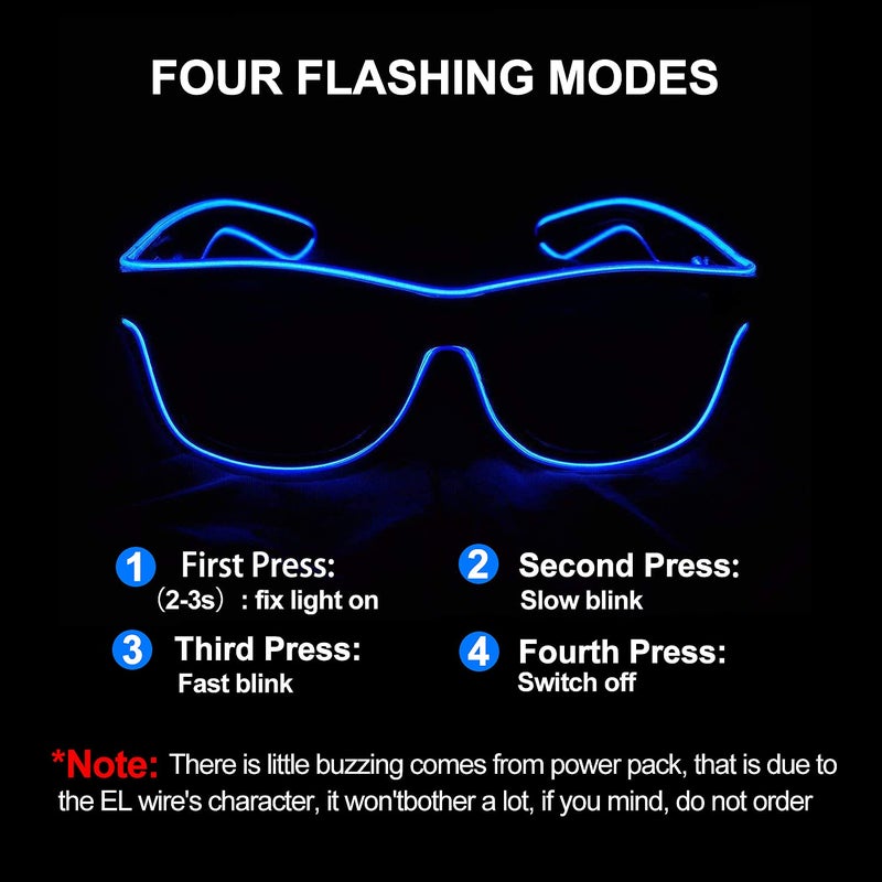 YouRfocus Wireless Led Light up Glasses Glow in the Dark for Rave Party, EDM (Blue) - Image 4